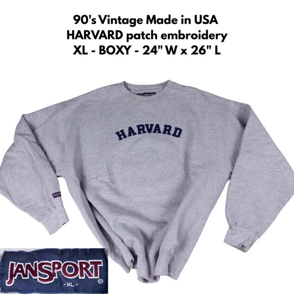 Vintage Harvard University Sweatshirt XL 90s JANSPORT Gray USA Made Embroidered - Picture 1 of 8